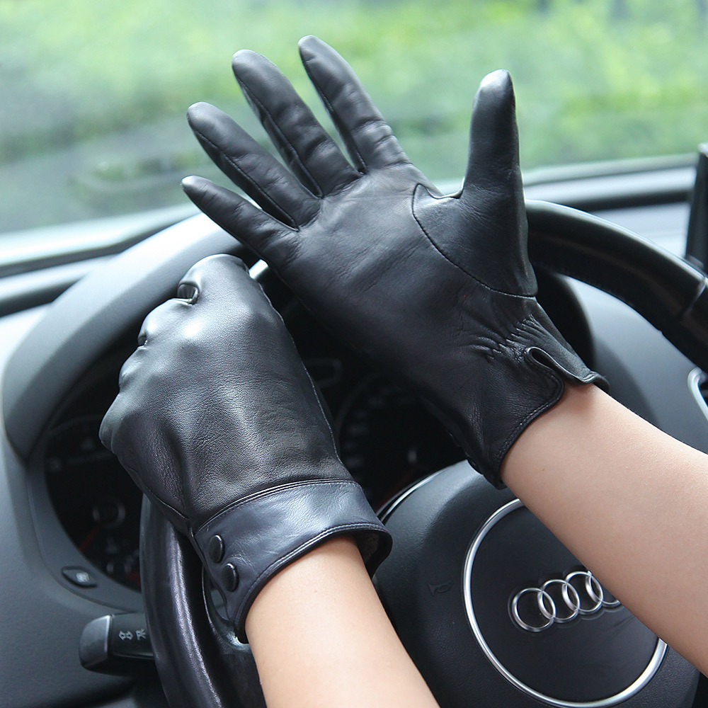 Wool Glove Lined - Guantes de cuero auténtico negros a
